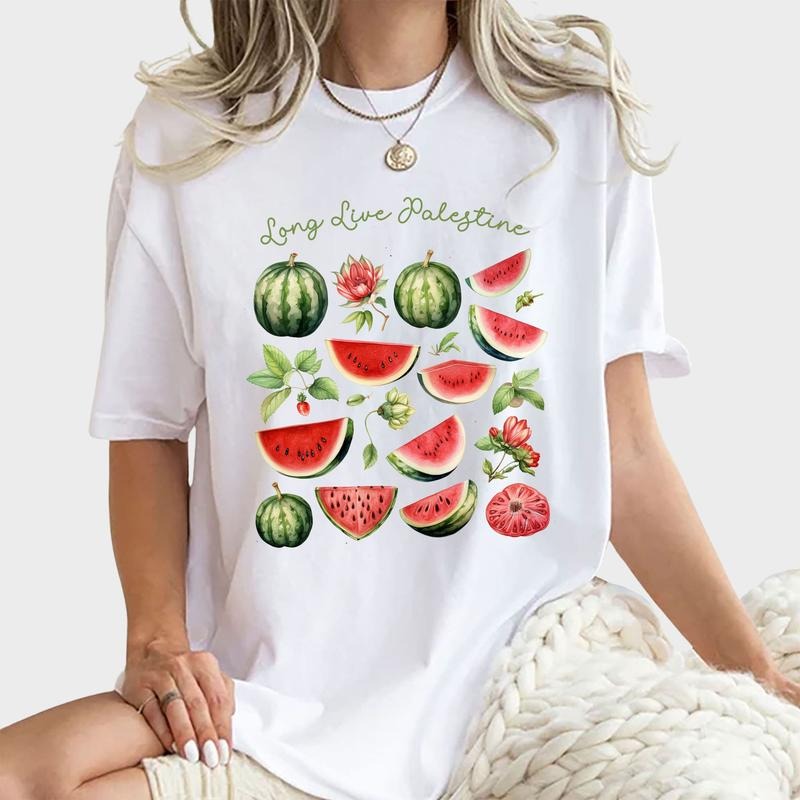 Long Live Palestine Shirt, Free Palestine Graphic Printed Tee, Pray For Palestine Unhinged Shirt, Palestine Watermelon Vintage T-shirt, Stand With Palestine Tee, Comfy Fabric Graphic Tee, Women's Top, Womenswear, Cotton Fabric Relaxed Fit Chic Style