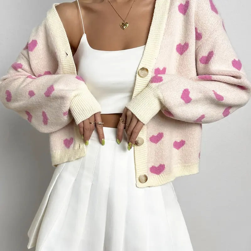 Long Sleeve Print Button Front V Neck Knit Sweater Cardigan T-Shirts, Hoodie, Sweatshirt | DripVista.com