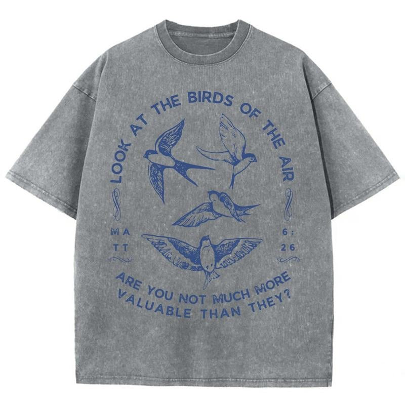 Look At The Birds Of The Air Unisex Washed T-Shirt, Christian t shirts, Vintage 90s Graphic Tee Gift Cotton Top...
