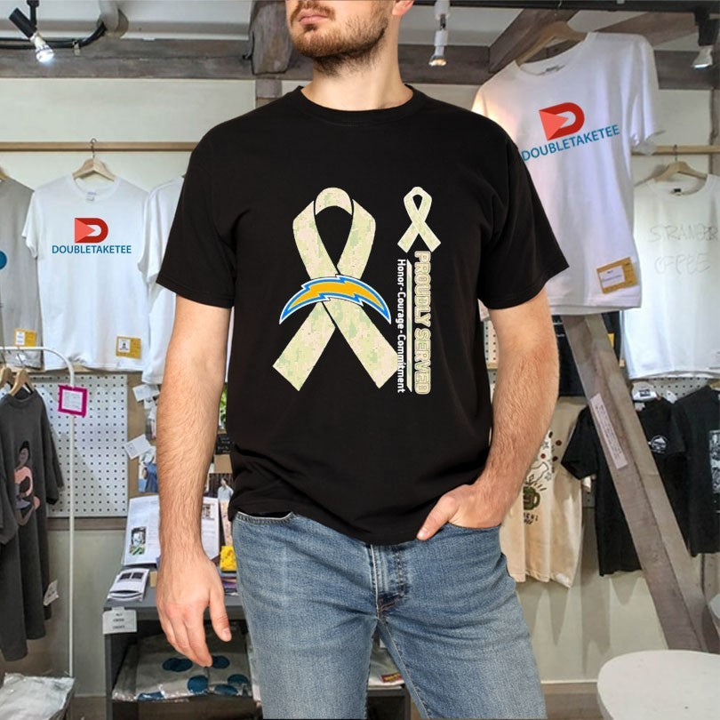 Official  Los Angeles Chargers Proudly Served Honor Courage Commitment Breast Cancer Awareness Shirts