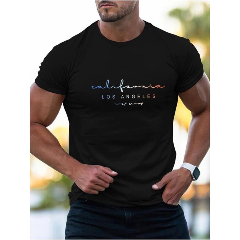Los Angeles Men'WB shield Print T-Shirt, Crew Neck, Short Sleeve, Casual Style, Regular Fit, Comfortable for Spring...