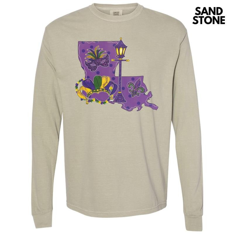 Louisiana Mardi Gras Long Sleeve Comfort Colors T-Shirt Hoodie, Sweatshirt | DripVista.com