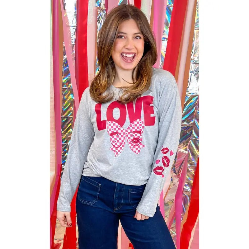 Love Bow Graphic Long Sleeve Shirt Hoodie, Sweatshirt | DripVista.com