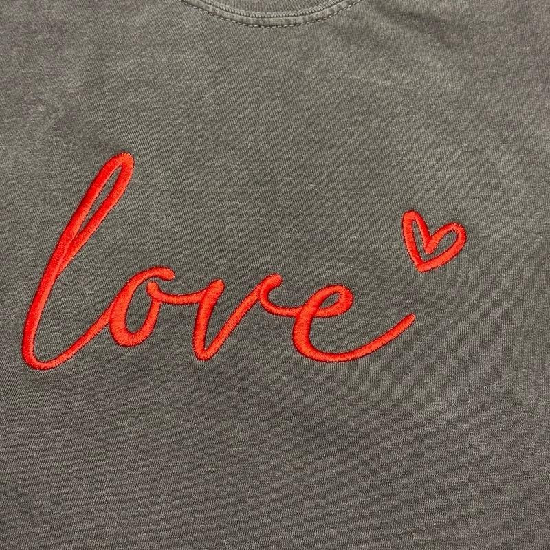 Love Embroidered Crewneck Sweatshirt Perfect and Cozy Casual T-Shirts, Hoodie | DripVista.com