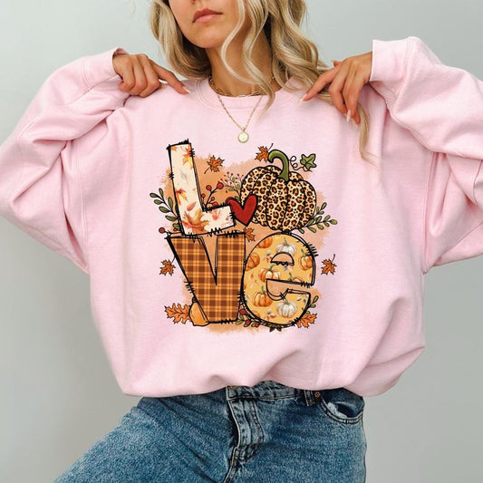 Love Fall Sweatshirt, Vintage Fall Lover Sweater, Autumn Apparel for Girls, Fall Crewneck for Women, Thanksgiving Gift, Thanksgiving Sweatshirt, Cute Pumpkin Women's Tops, Comfy Long Sleeve Pullover, Fall Casual Womenswear, Comfort Fabric Cotton Top