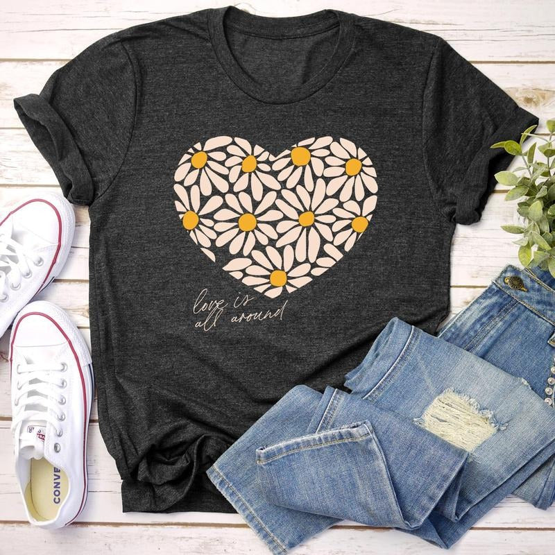 Love Is All Around, Daisy, Heart, Super Soft Tshirt, Valentine's Day Hoodie, Sweatshirt | DripVista.com