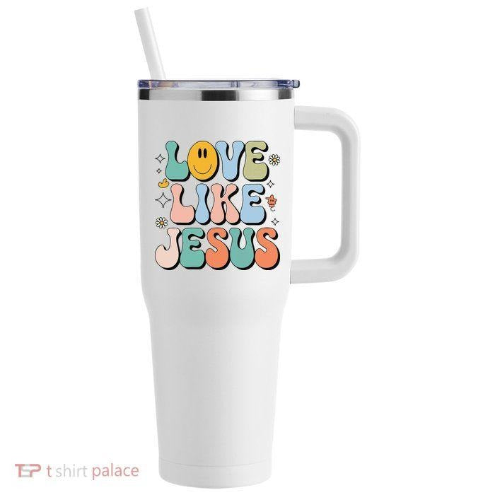 Love Like Jesus Christian Cute Happy Face God Christ Catholic 40oz Vacuum Insulated Stainless Steel Water Bottle Travel...