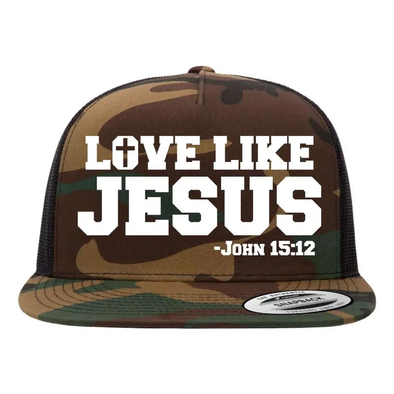 Love Like Jesus John 15 12 Bible Verse Love One Another Christian Catholic Flat Bill Trucker Hat Christian Catholic...