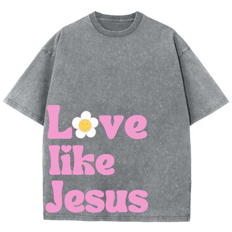 Love Like Jesus Unisex Washed T-Shirt, Christian Tshirts, Vintage 90s Graphic Tee Gift Cotton Top Womenswear, Mineral...
