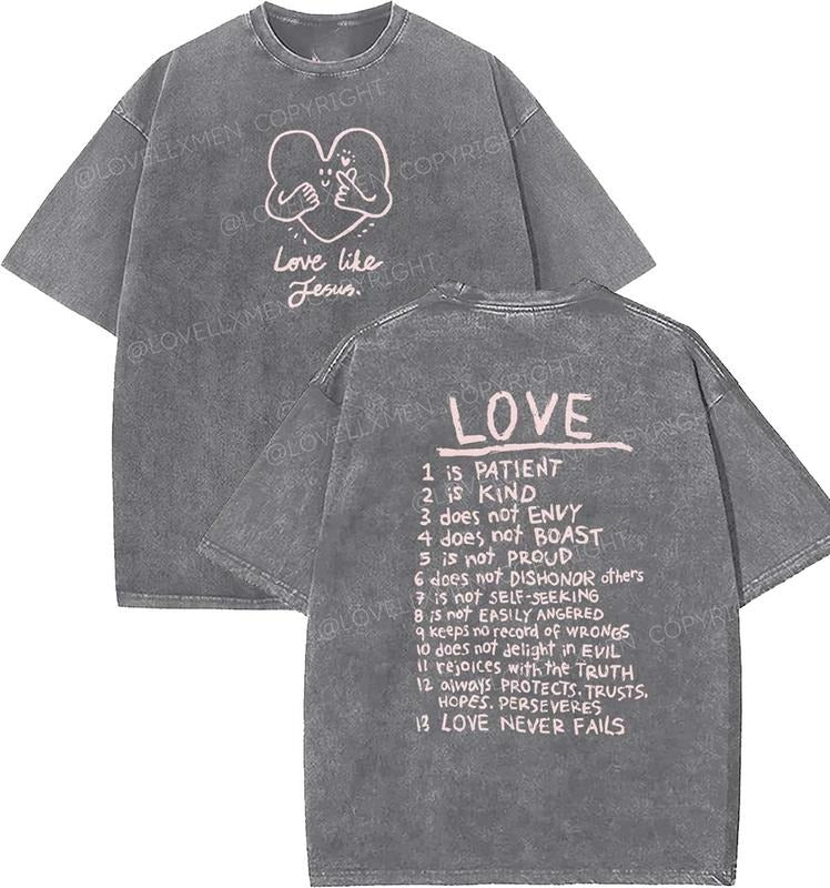 Love Like Jesus Unisex Washed T-Shirt, Christian t shirts, Vintage 90s Graphic Tee, Gift Top Womenswear Cotton Mineral...