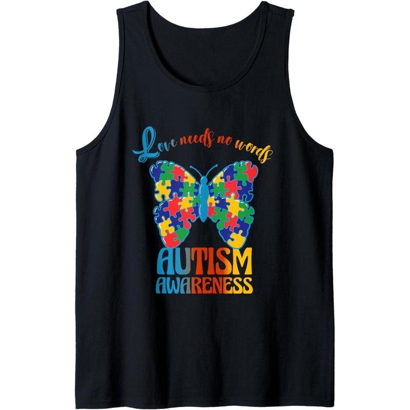 Love Needs No Words Autism Awareness Butterfly Tank Top MADE IN USA T-Shirts, Hoodie, Sweatshirt | DripVista.com