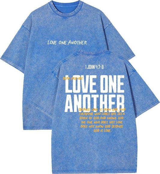 Love One Another Unisex Washed T-Shirt, Christian t shirts, Vintage 90s Graphic Tee, Gift Top Womenswear Cotton Mineral Color