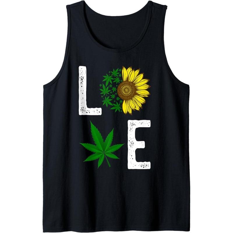 Love Sunflower Marijuana Weed Leaf Cannabis 420 Pot Smoker Tank Top T-Shirts, Hoodie, Sweatshirt | DripVista.com