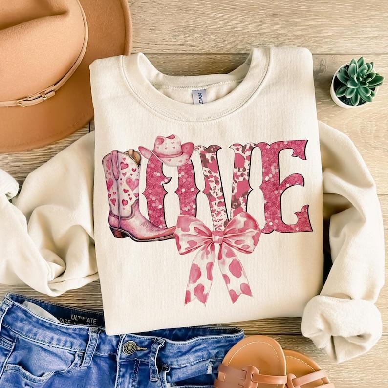 Love Valentine's Western Sweatshirt Retro Valentine , Love , Coquette aesthetic valentines T-Shirts, Hoodie | DripVista.com
