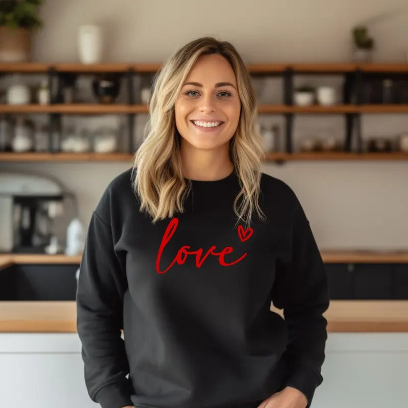 Love with Heart Crewneck Sweatshirt Comfortable Casual Womenswear Everyday T-Shirts, Hoodie | DripVista.com