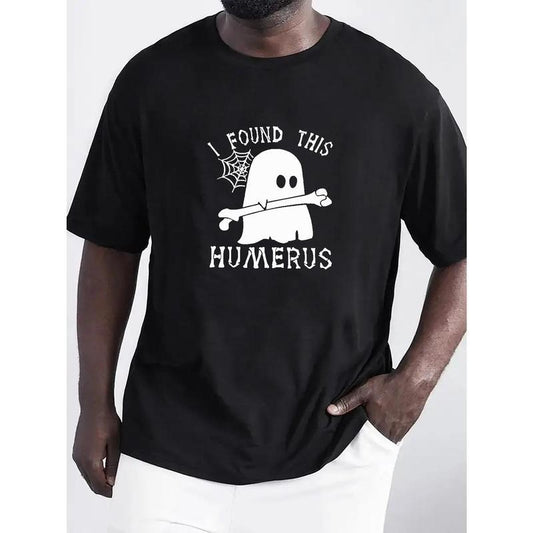 Lovely Ghost Cartoon Pattern Men's T-shirt For Summer Outdoor, Casual Male Clothing, Halloween Gift made in usa