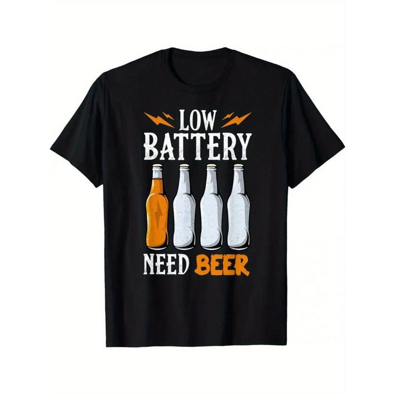 Low Battery Need Beer - Craft Beer Lover Men'WB shield T-Shirt, Printed Graphic, 100% Cotton, Round Neck, Casual Style,...