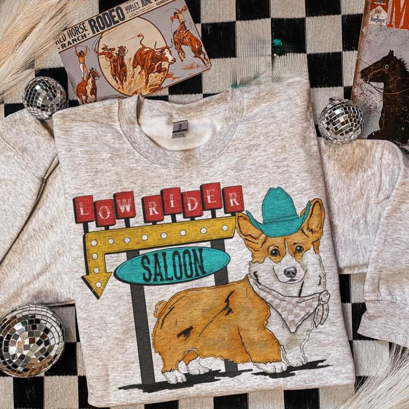 Low Rider Saloon Corgi Sweatshirt, western clothing, western outfits women, western tops, T-shirt and Hoodie | DripVista.com