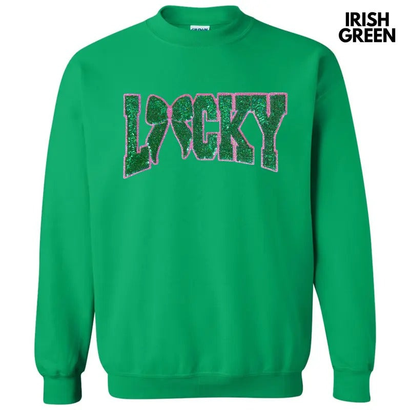 Lucky Bow Sequin Patch Sweatshirt T-Shirts, Hoodie | DripVista.com