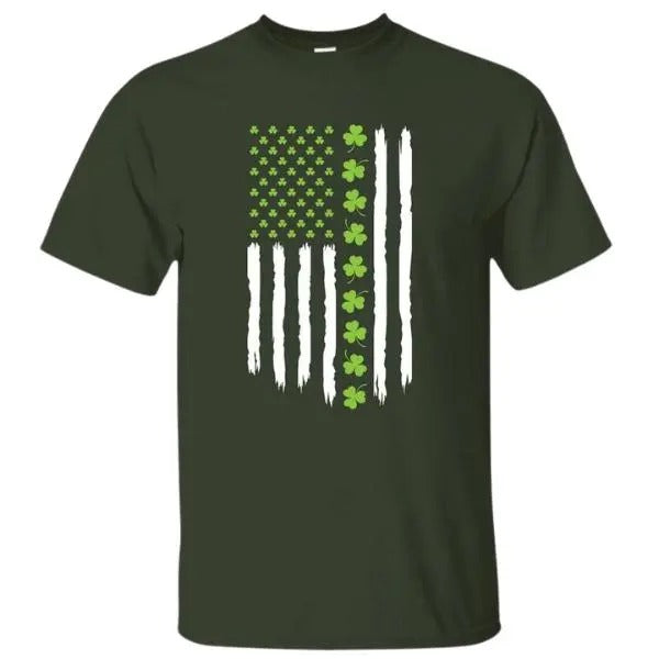 Lucky Clovers USA Flag Irish St Patrick's Day Graphic Printed Unisex Classic Cotton T-shirt, Patrick's Day Shirt, Gift for Women for Men Casual  Top