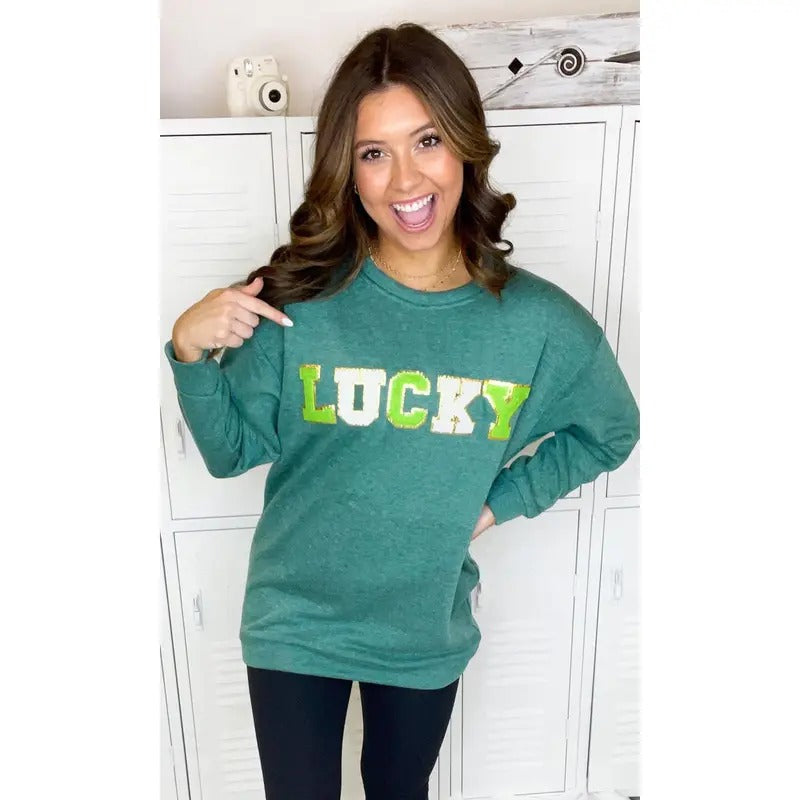 Lucky Ideal Chenille Sweatshirt | St. Patrick's Day Green & White Design Sweatshirt🍀 T-Shirts, Hoodie | DripVista.com
