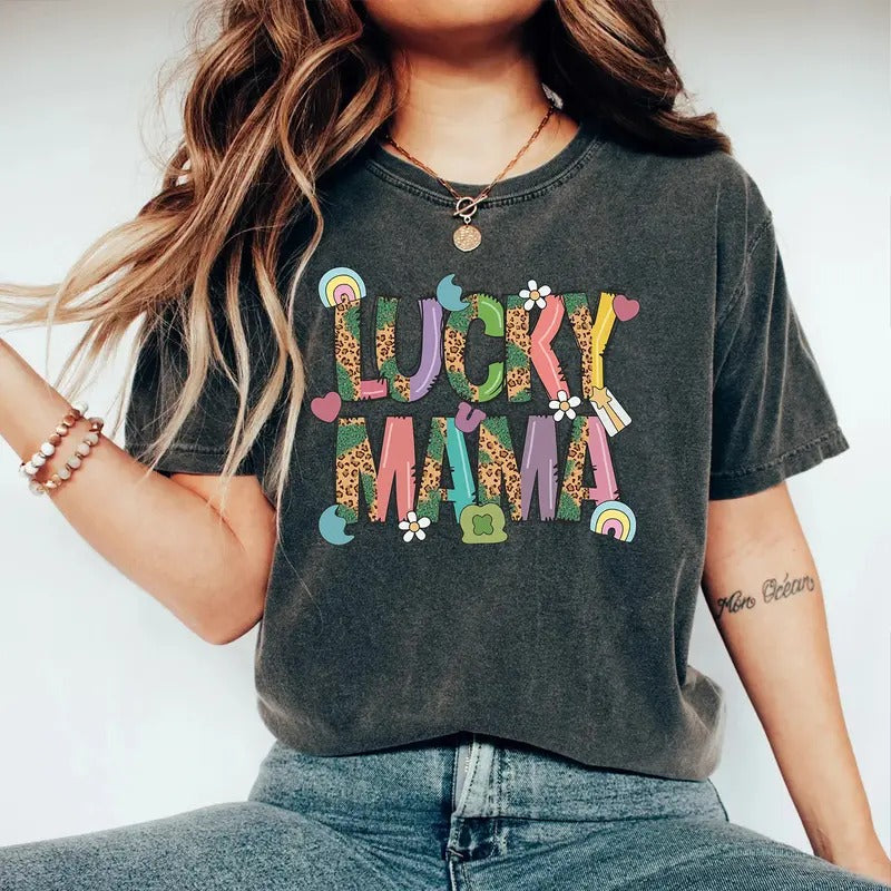 Lucky Mama Shirt - St. Patrick’s Day Leopard Print Tee - Trendy Retro Mom T-Shirt Hoodie, Sweatshirt | DripVista.com