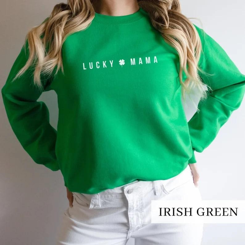 Lucky Mama St Patrick's Day Sweatshirt, Mama Shamrock Sweater, Mom St Pattys Day Outfit, Lucky Mom Shirt, Minimalist St....