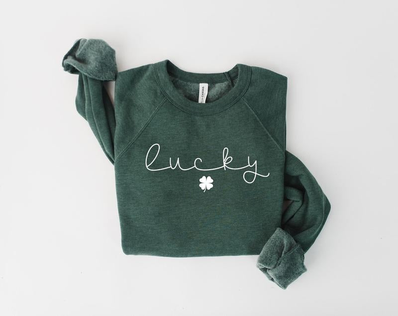 Lucky Sweatshirt Clover Sweatshirt St Patricks Day Sweatshirt Saint Patrick's Pullover Lucky Sweater Clovers Simple...
