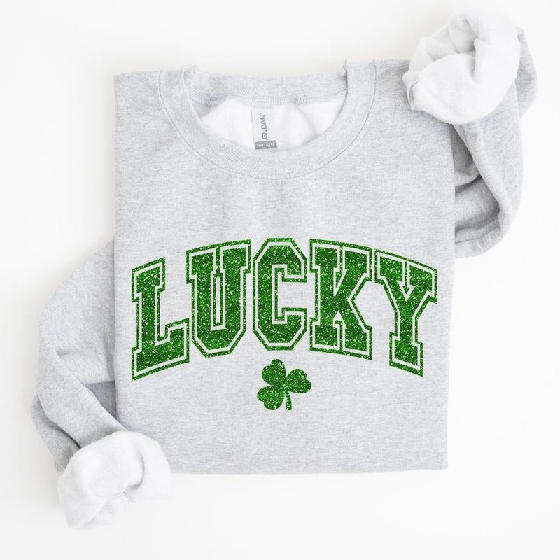 Lucky, Glitter Shamrock, St Patrick's Day Sweatshirt T-Shirts, Hoodie | DripVista.com