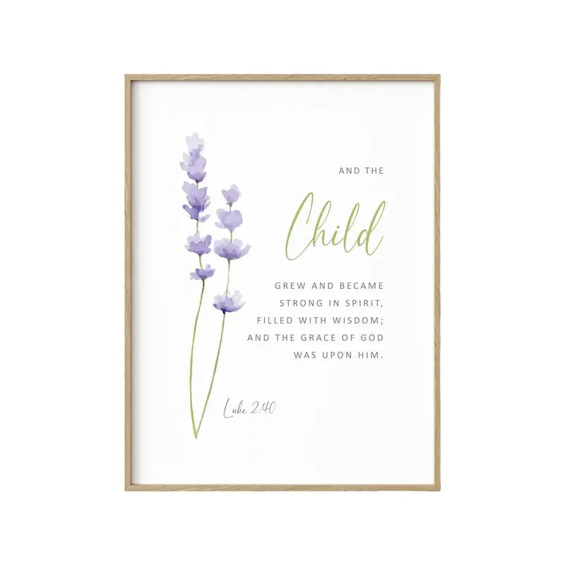 Luke 2:40, Nursery Christian Decor, Christian Home Decor, Botanic Bible Verse, Religious Gift, Gifts For Her Wall Art,...