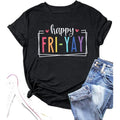 Lulu'WB shield Closet Shop Happy Friday Teacher Shirt Women'WB shield Cotton T-Shirt for Teachers with Colorful "Happy Fri-YAY" Print Unisex Classic Fit