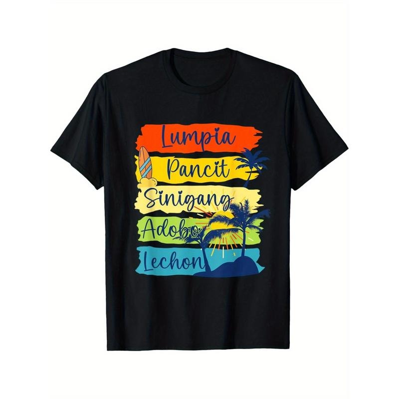 Lumpia Pancit Sinigang Adobo Lechon Print T-shirt Cotton Casual Summer Tee, Trendy Tops Crew Neck Tee, Comfort Street...