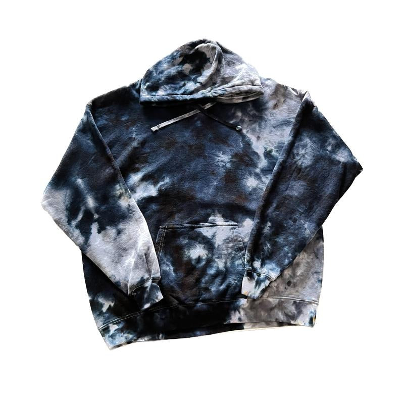 Luna Black And Gray Hand Dyed Iced Dyed Tie Dye Graphic Hoodie  Pullover Casual Sweatshirts Tops Long Sleeve T-Shirts