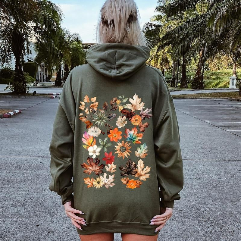 Lush Leaves Artistic Floral Print Hoodie T-Shirts, Sweatshirt | DripVista.com