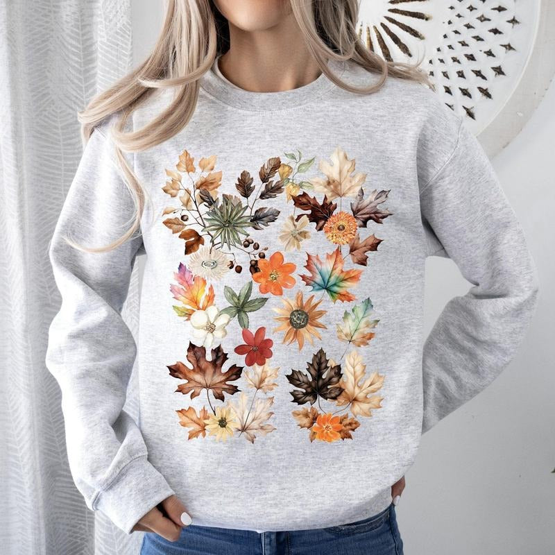 Lush Leaves Artistic Floral Print Sweatshirt T-Shirts, Hoodie | DripVista.com
