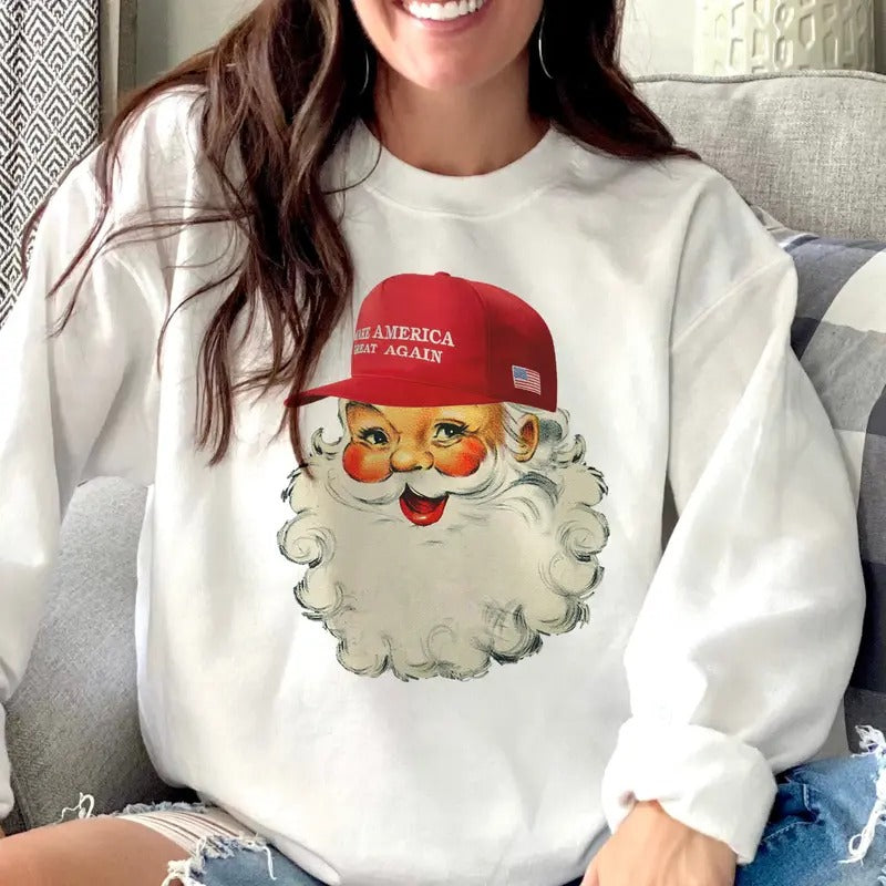 MAGA Santa Sweatshirt Trump Santa Clause Sweatshirt Make America Great Christmas Pullover T-Shirts, Hoodie | DripVista.com