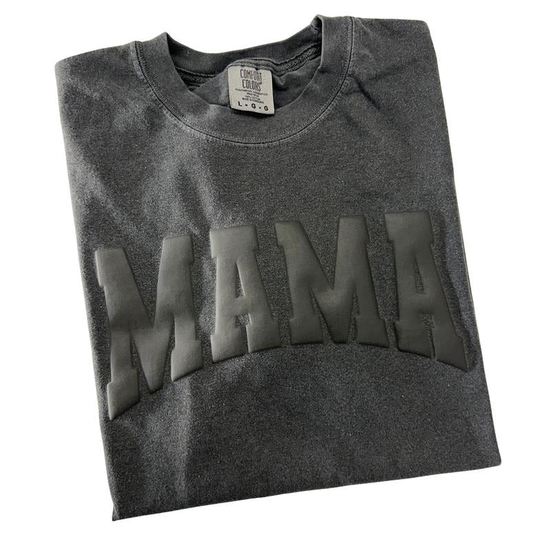 MAMA Black Puff Letter Comfort Colors T-Shirt Hoodie, Sweatshirt | DripVista.com