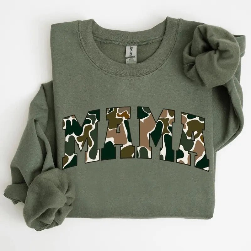 MAMA Camo Old School Bottomland Pattern Crewneck Sweatshirt, Hunting Mama, Hunting Season Unisex Shirt Hoodie | DripVista.com