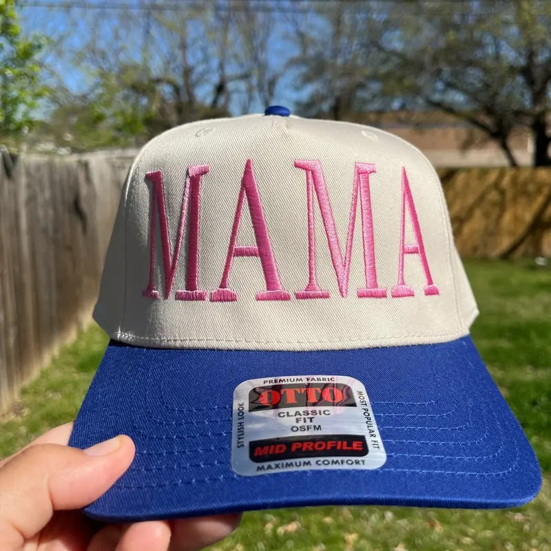 MAMA Embroidered Trucker Hat | Classic Stitch Mom Life Hat | Adjustable Snapback | Gift for Moms