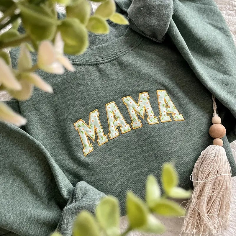 MAMA Floral Applique Sweatshirt T-Shirts, Hoodie | DripVista.com