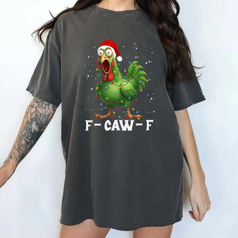 MAPTEES F-caw-f Comfort Colors Shirt, Funny Cheeky Chicken Graphic Tee, Funny Sarcastic Christmas Rooster T-shirt, Holiday Meme Outfits