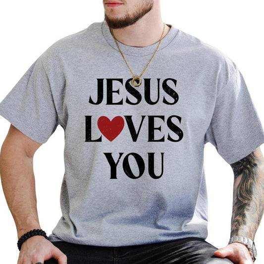 MAPTEES Jesus Loves You Vintage Graphic Tee, Bible Verse T-shirt For Men, Faith Based Shirt, Jesus is King Men Tee, Religious Men Clothing