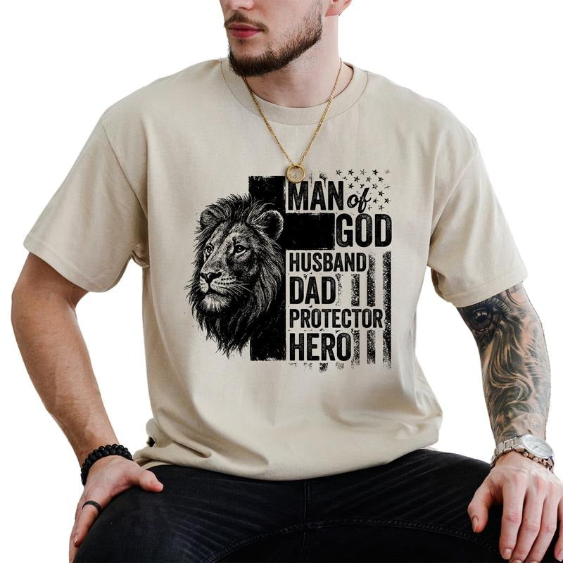 MAPTEES Man Of God Graphic Tee, Dad Lion T-shirt For Men, Christian Dad Shirt, Father's Day Men Tee, Gift For Husband,...
