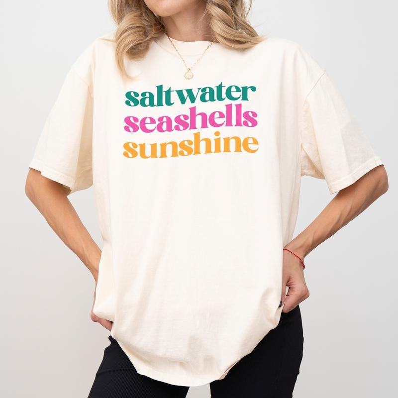 MAPTEES Saltwater Seashells Sunshine Comfort Colors Shirt, Beach Vibes T-shirt, Summer Vacation Graphic Tee, Beach Lover Clothing, Summer Outfits