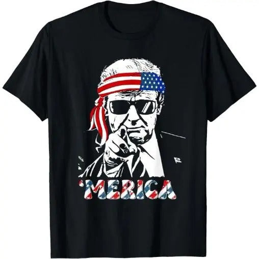 'MERICA TRUMP Happy 4th Of July Trump American Flag T-Shirt Made in USA Hoodie, Sweatshirt | DripVista.com