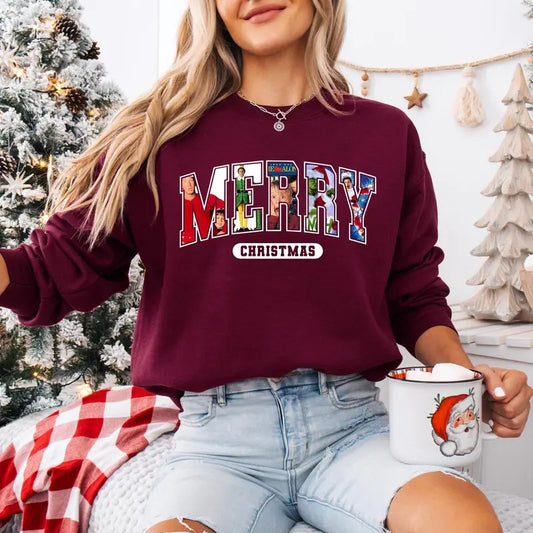 MERRY Christmas 90s Movies Shirt Crewneck Sweatshirt, Christmas Shirt for Movies Lovers, Christmas 90s Movies Sweater,Christmas Movies Gift