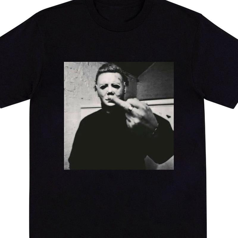 MICHEAL MYERS T-SHIRT, Michael Myers Halloween Middle Finger Horror Movie T-Shirt, Horror Movie Killers T-Shirt, Horror Movie Tee Shirt Menswear Top