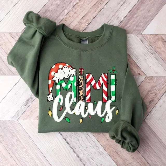 MIMI CLAUS CHRISTMAS VIBES SWEATSHIRT, Grandma Claus Christmas Casual Cotton Fitted Unisex Sweatshirt