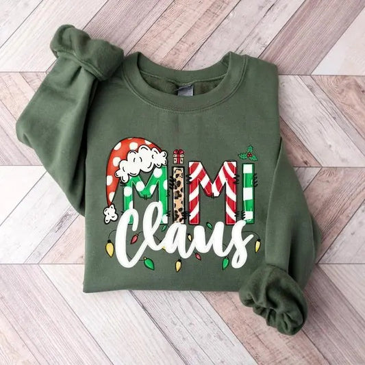 MIMI CLAUS CHRISTMAS VIBES SWEATSHIRT, Grandma Claus Christmas Casual Cotton Fitted Unisex Sweatshirt