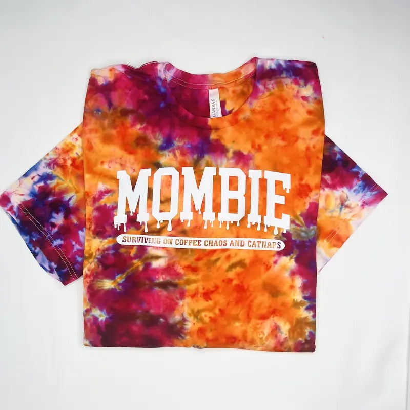 MOMBIE ORANGE AND PURPLE HALLOWEEN FALL HAND DYED TIE DYE T-SHIRT Casual Cotton Hoodie, Sweatshirt | DripVista.com
